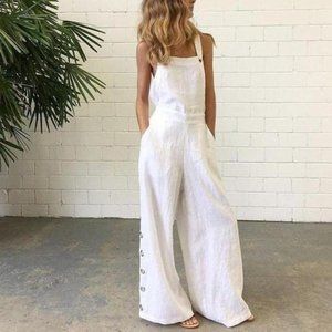 Vintage Square Neck Plain Wide Leg Jumpsuit